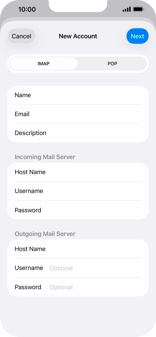 Press Username and key in the username for your email account. Press Username and key in the username for your email account.