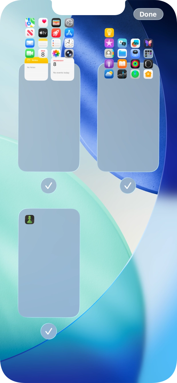 Press the fields below the required home screen pages to select or deselect them. Press the fields below the required home screen pages to select or deselect them.