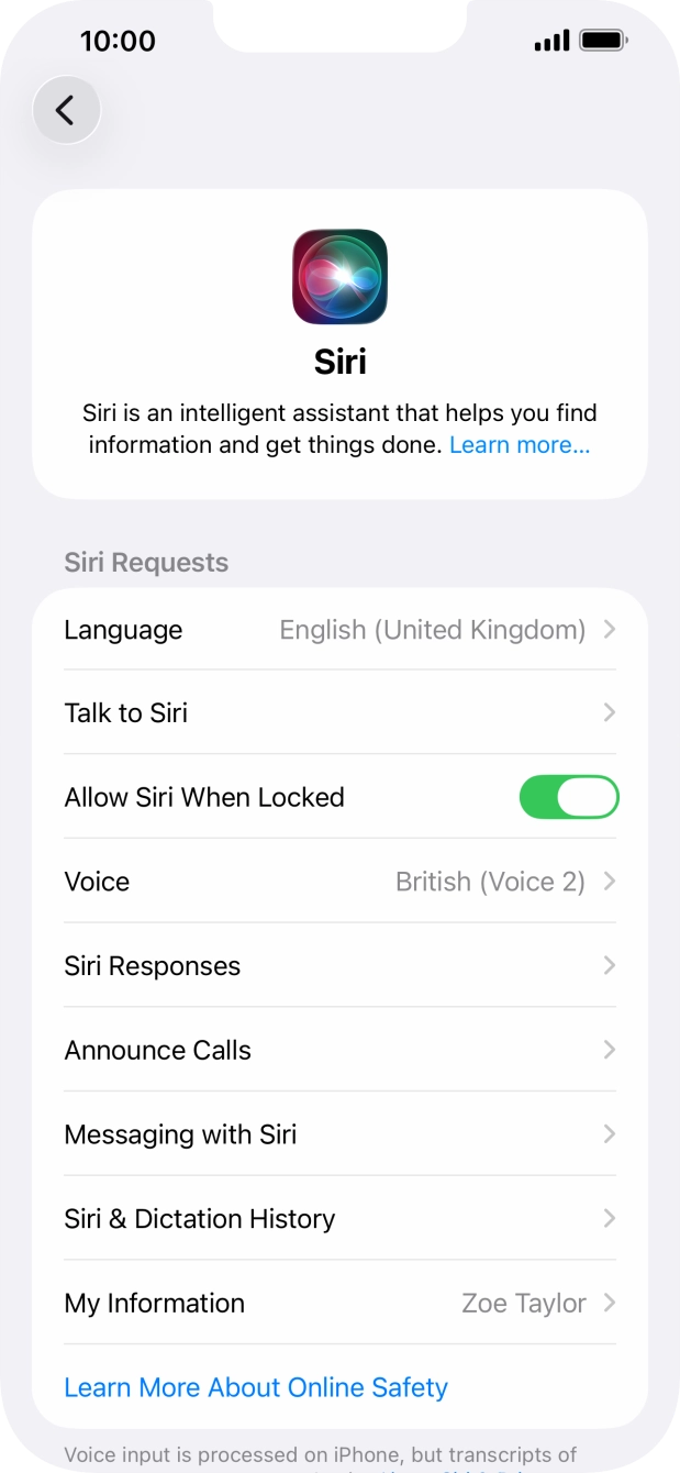 Press the indicator next to 'Allow Siri When Locked' to turn the function on or off.