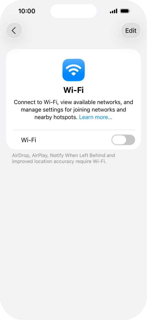 Press the indicator next to 'Wi-Fi' to turn on the function.