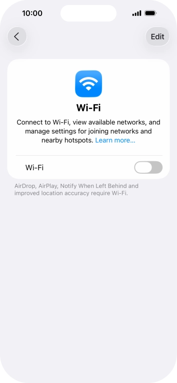 Press the indicator next to 'Wi-Fi' to turn on the function.