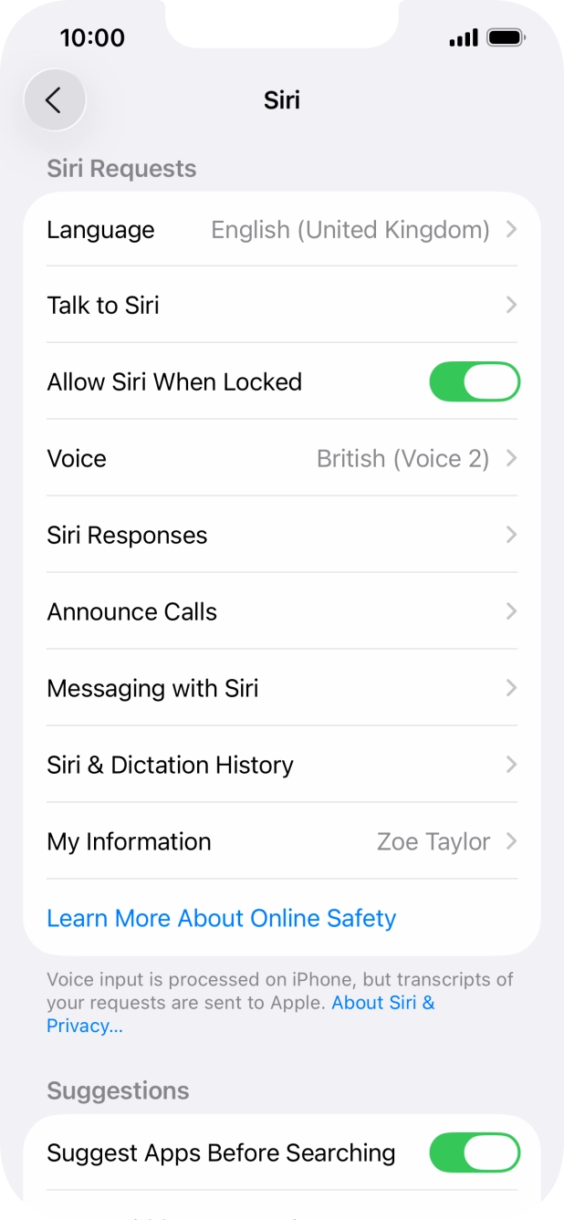 Press the indicator next to 'Allow Siri When Locked' to turn the function on or off.