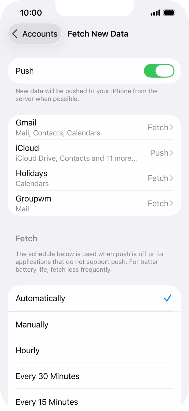 Press the indicator next to 'Push' to turn the function on or off.