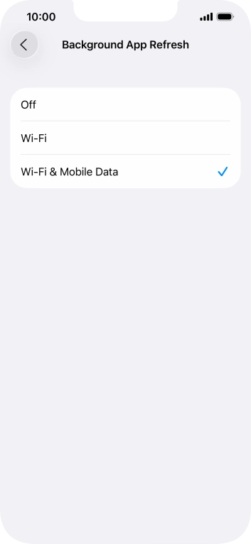 To turn off background refresh of apps, press Off.