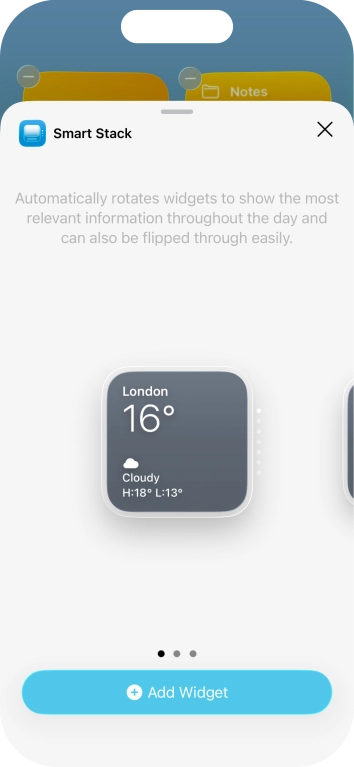 Slide your finger right or left on the screen to select the required widget size.