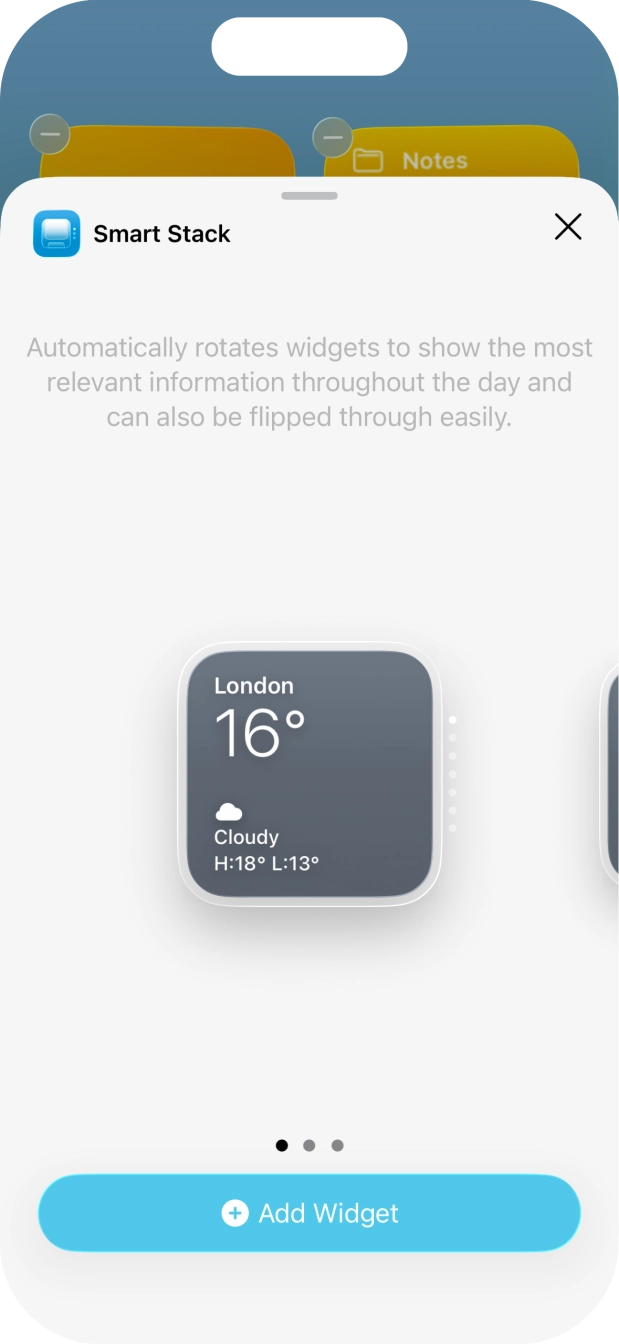 Slide your finger right or left on the screen to select the required widget size. Slide your finger right or left on the screen to select the required widget size.