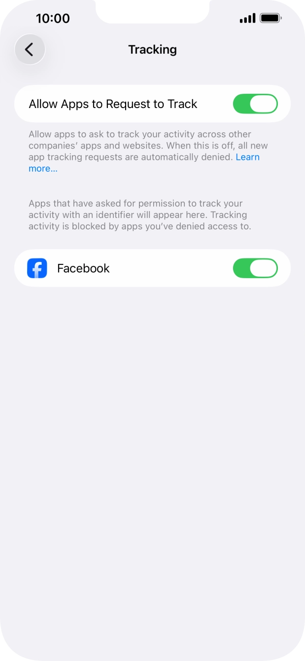 Press the indicator next to 'Allow Apps to Request to Track' to turn the function on or off.