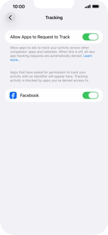 Press the indicator next to 'Allow Apps to Request to Track' to turn the function on or off.
