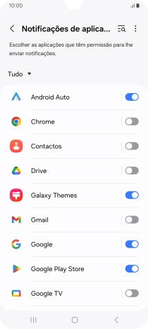 Prima o indicador junto às apps pretendidas para ativar ou desativar a função.