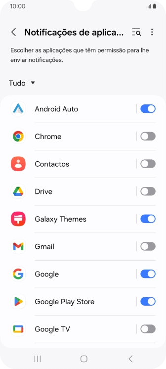 Prima o indicador junto às apps pretendidas para ativar ou desativar a função.