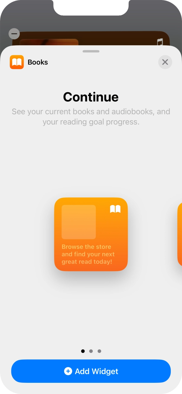 Slide your finger right or left on the screen to select the required widget size.