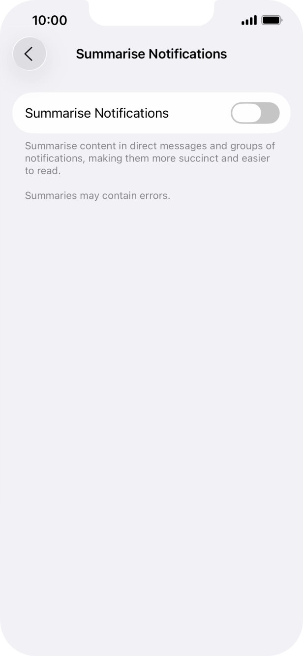 Press the indicator next to 'Summarise Notifications' to turn the function on or off.