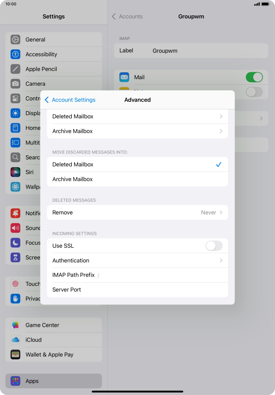 Press the indicator next to 'Use SSL' to turn on the function.