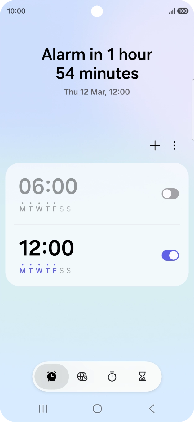 Press the indicator next to the required alarm to turn the alarm on or off.