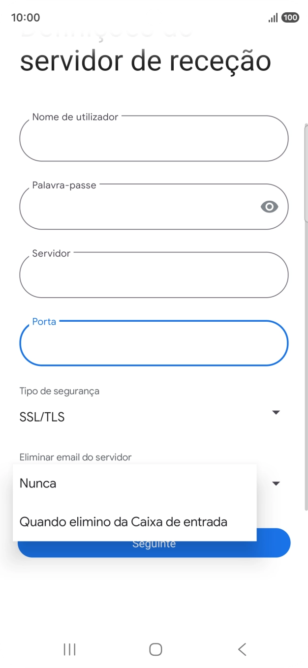 Prima Nunca para manter os e-mails no servidor quando estes são apagados no telefone.