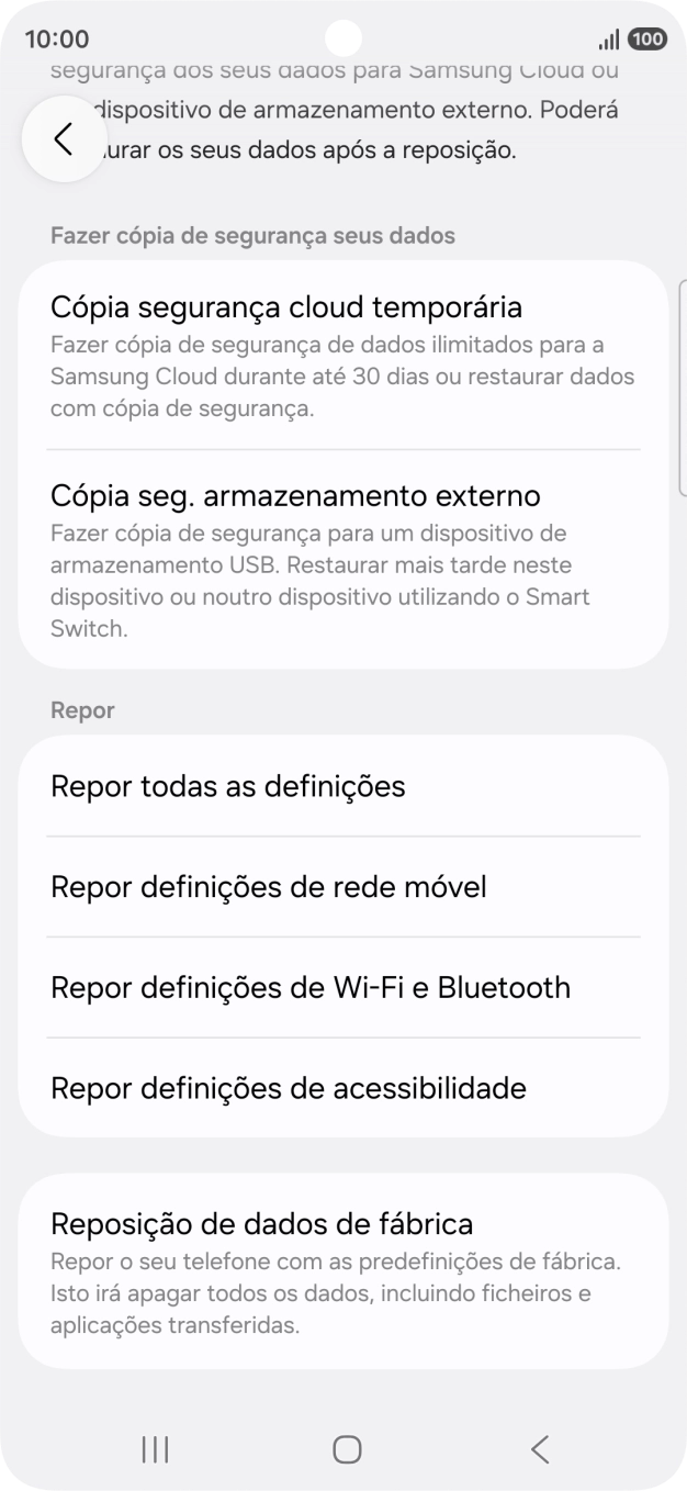 Prima Repor definições de rede móvel.