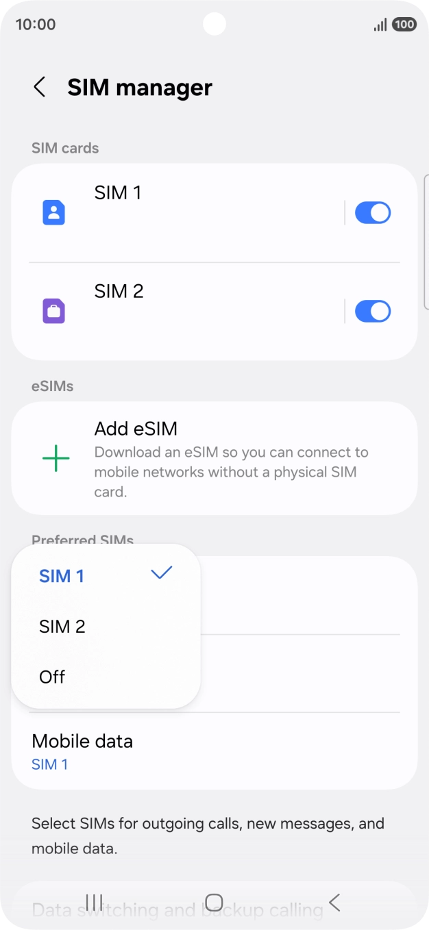 Press the required setting.