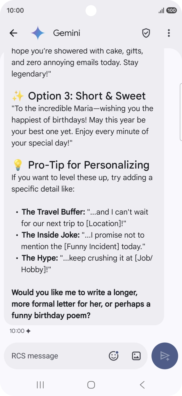 The text suggestion from Gemini is displayed.