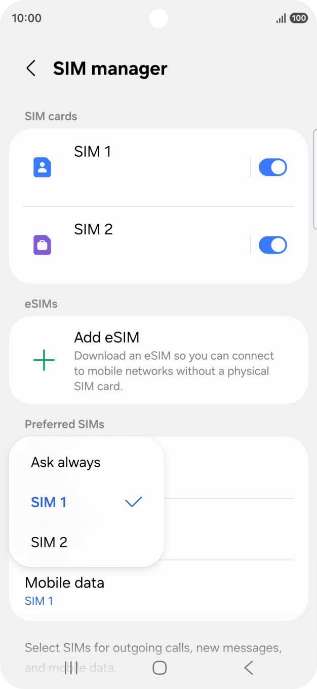 Press the required setting.