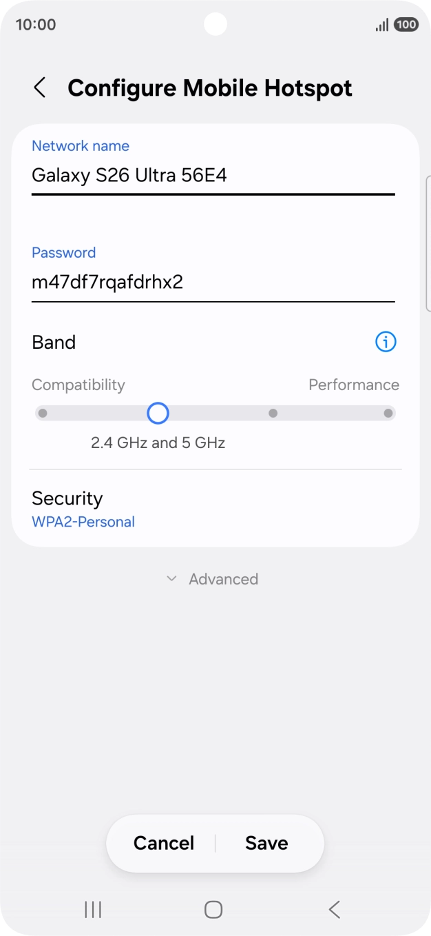 Press the field below 'Network name' and key in the required name.