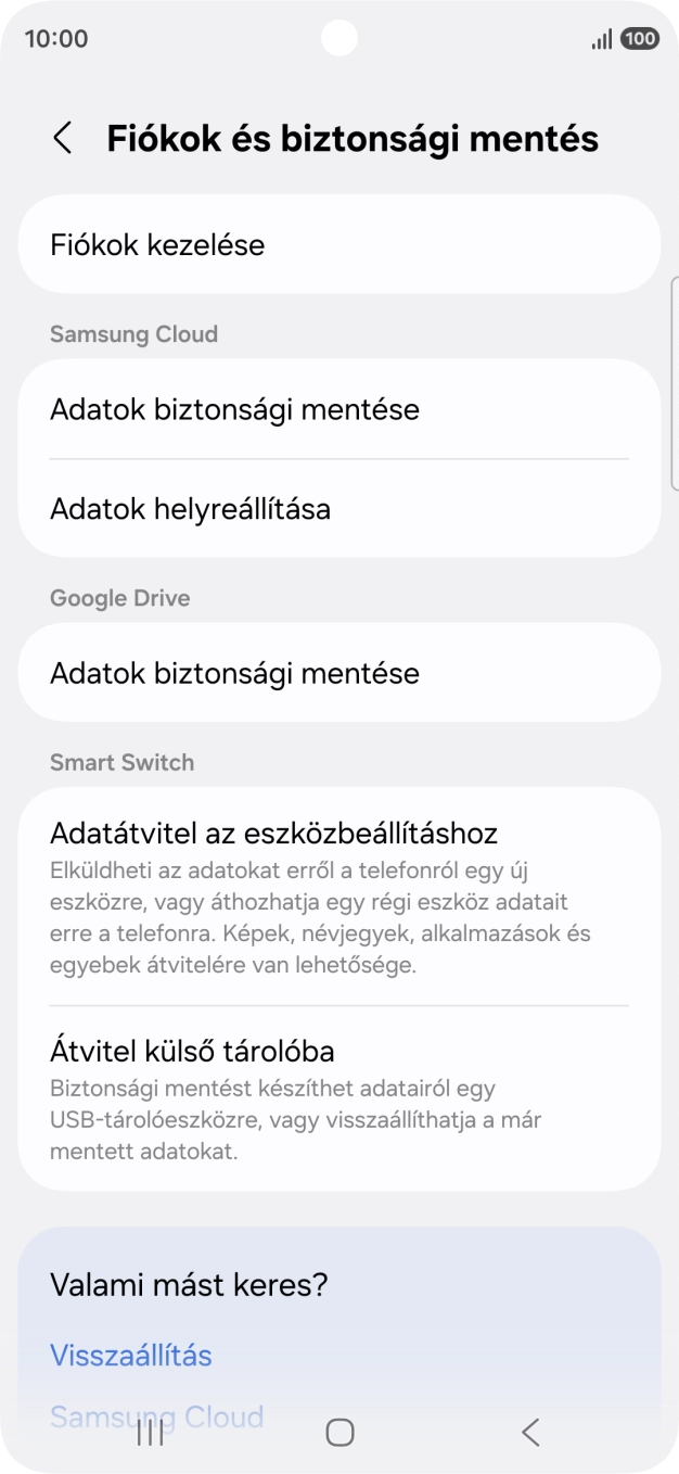 Válaszd a Fiókok kezelése lehetőséget.