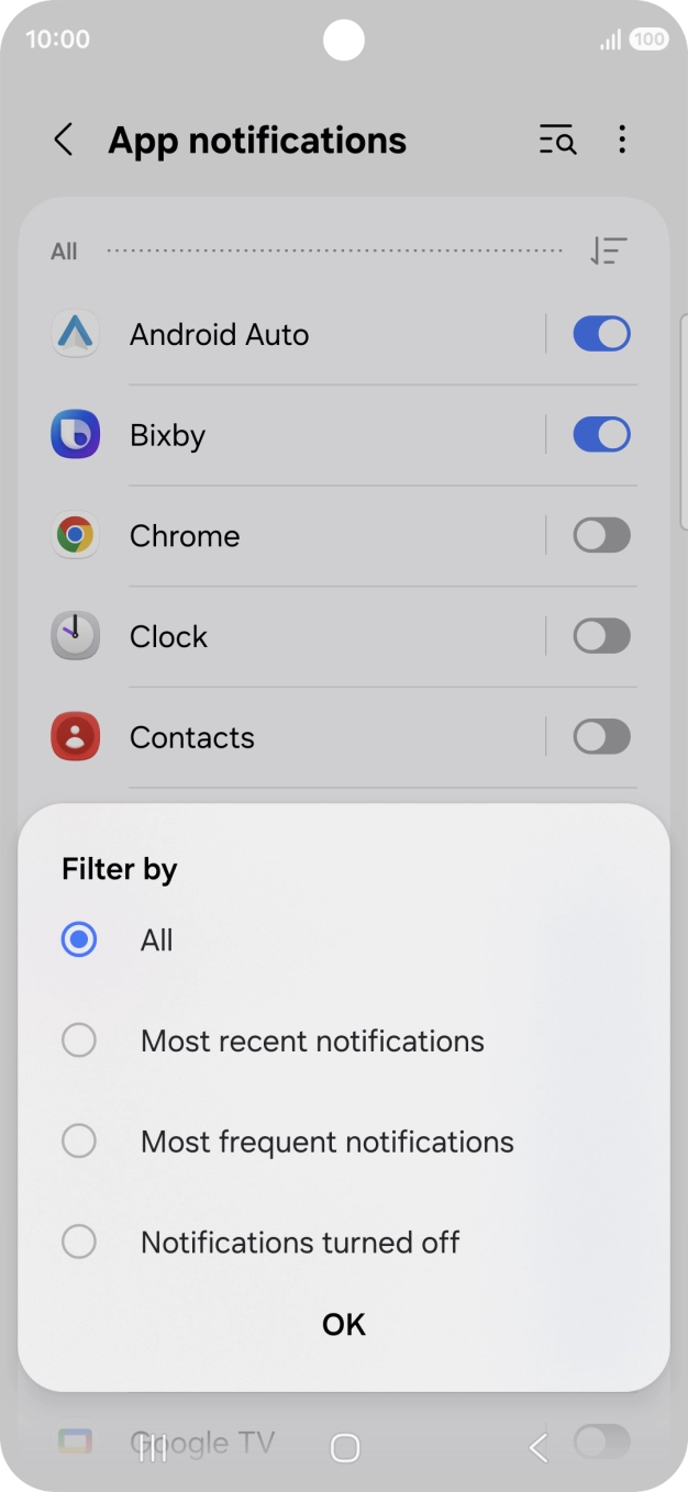 Press the required setting.