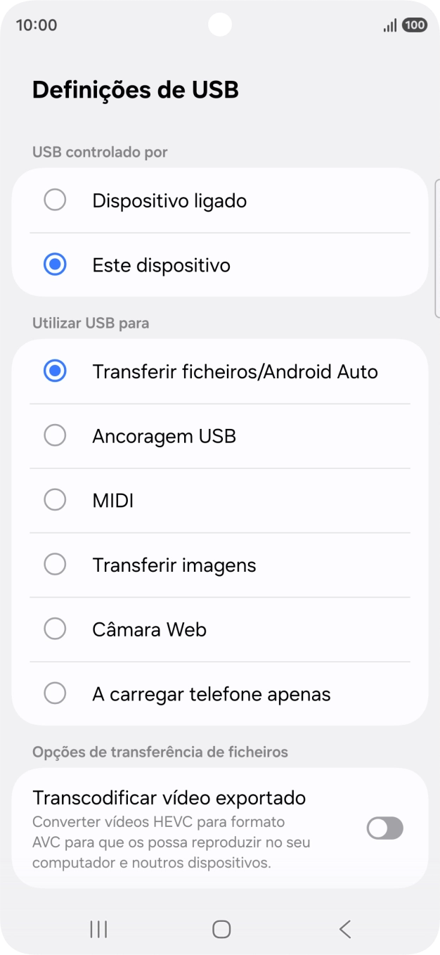 Prima Transferir ficheiros/Android Auto.