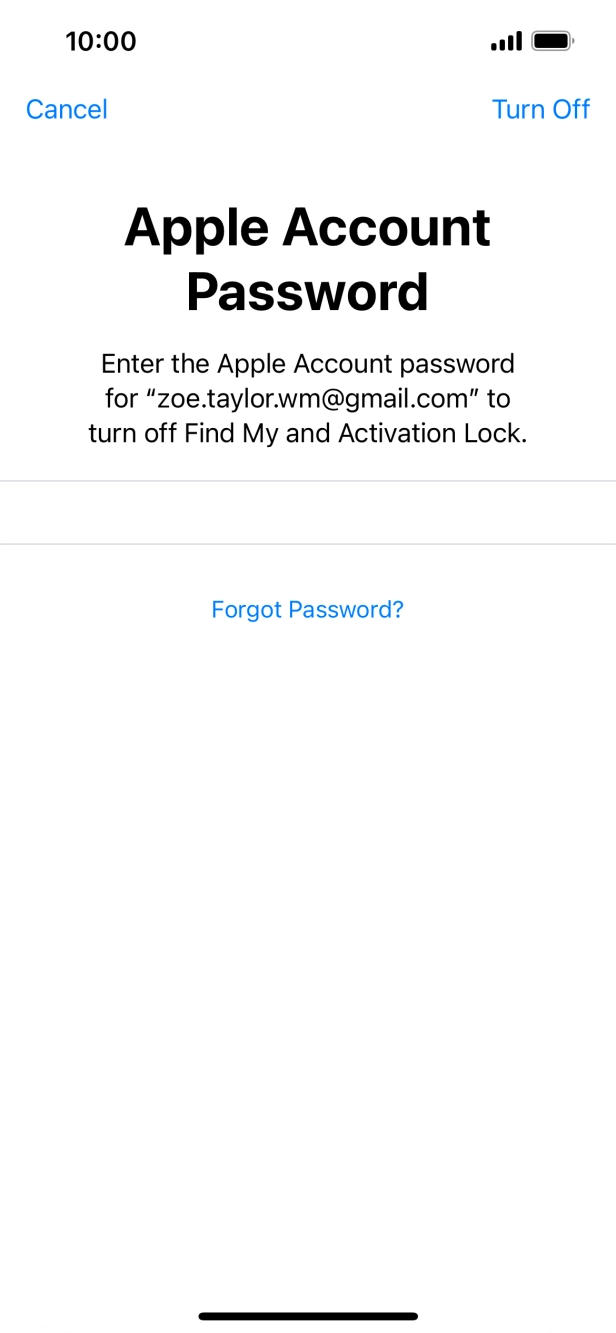 Key in the password for your Apple ID and press Turn Off. Wait a moment while the factory default settings are restored. Follow the instructions on the screen to set up your phone and prepare it for use.