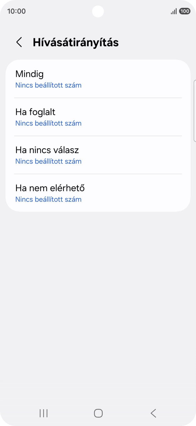 Kattints a kívánt hívásátirányítás-típusra. Kattints a kívánt hívásátirányítás-típusra.