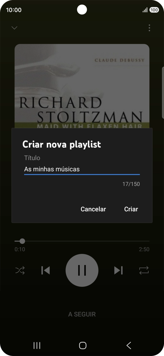 Introduza o nome pretendido para a lista de reprodução e prima Criar.