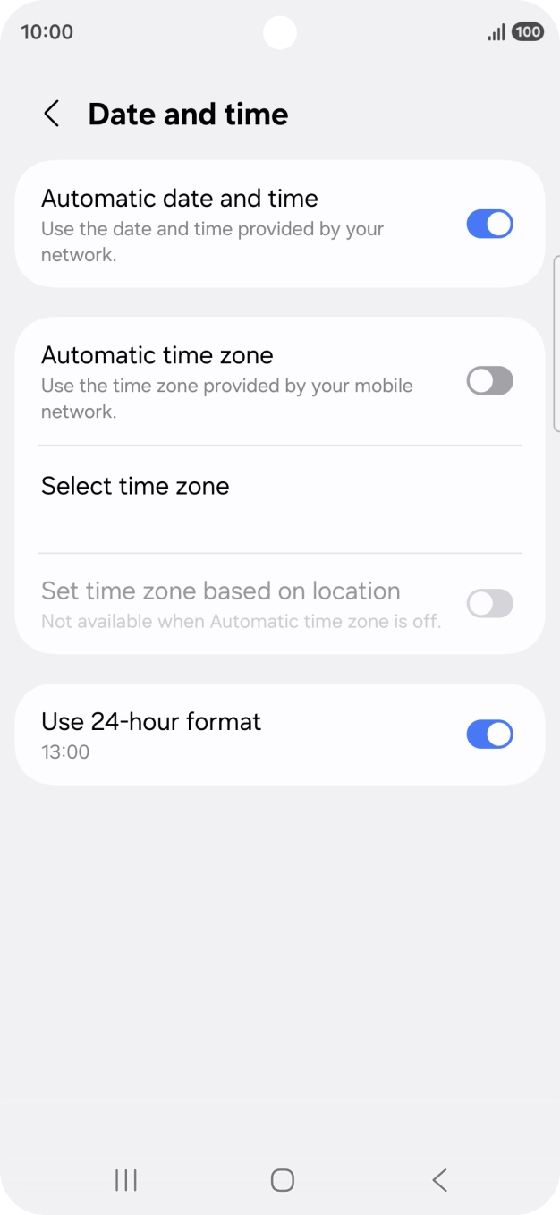 Press the indicator next to 'Automatic time zone' to turn on the function.