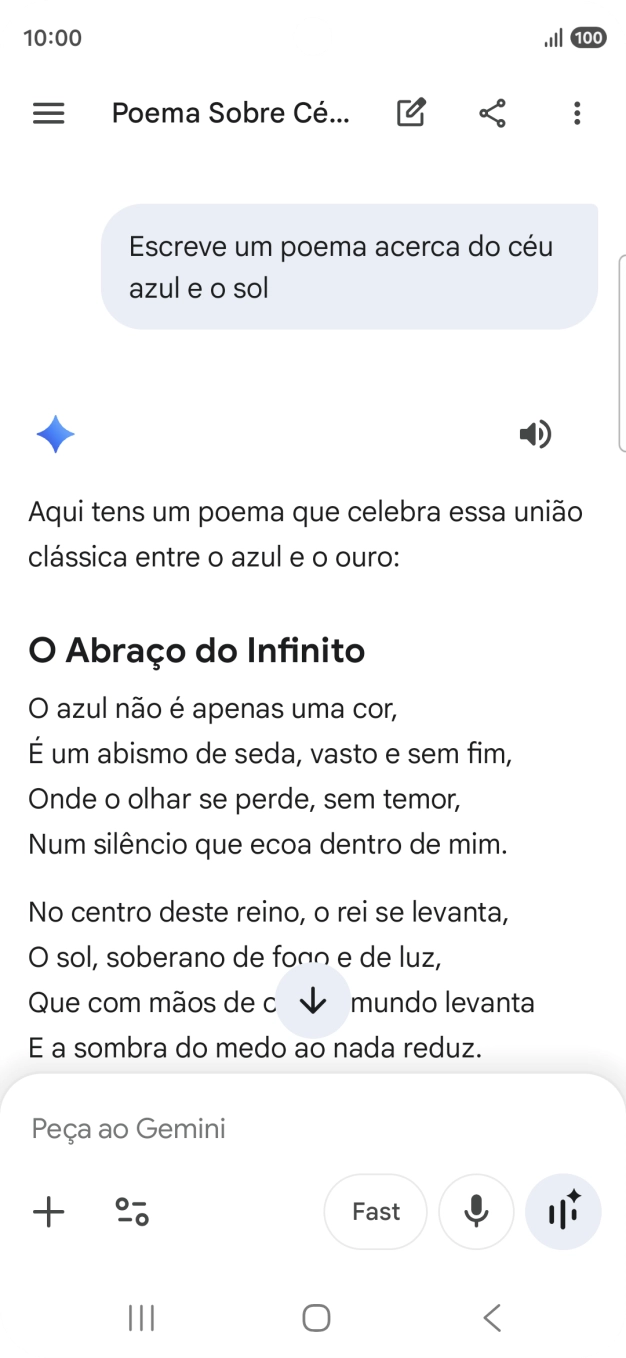 É possível solicitar à Gemini que gere um texto baseado na sua descrição.