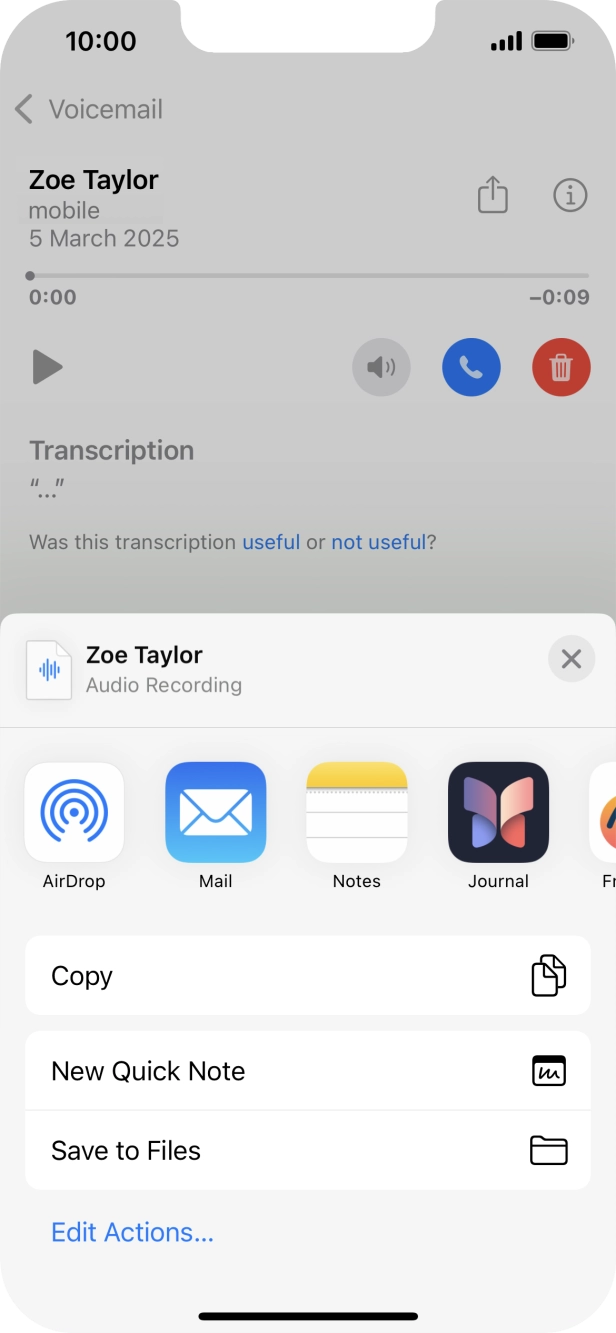 Press the required setting and follow the instructions on the screen to share or save the message.