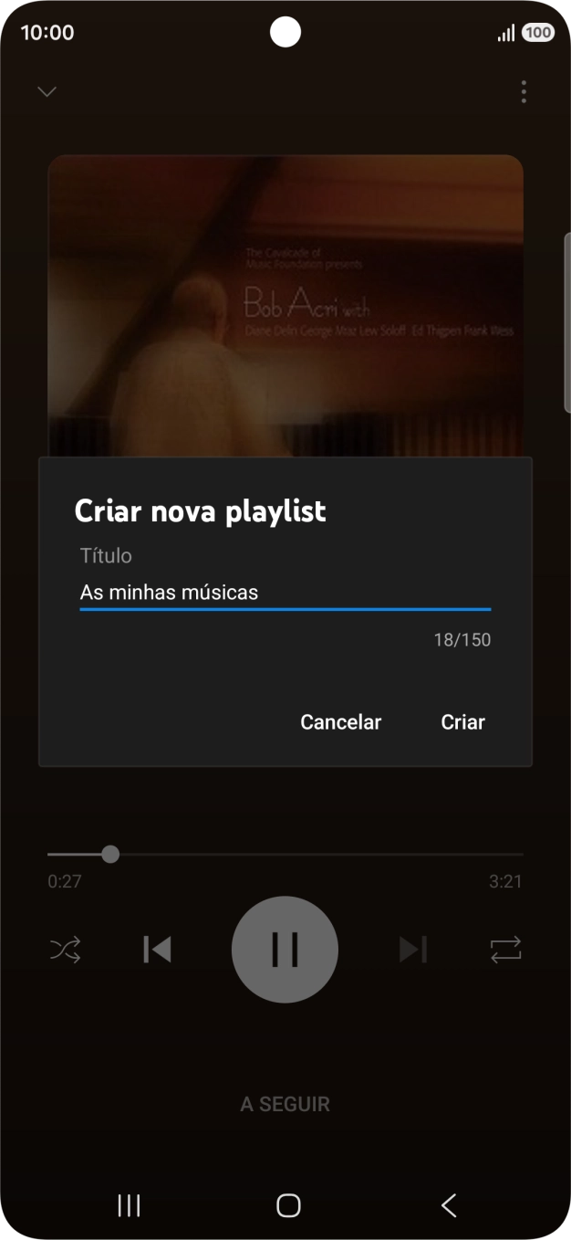 Introduza o nome pretendido para a lista de reprodução e prima Criar.