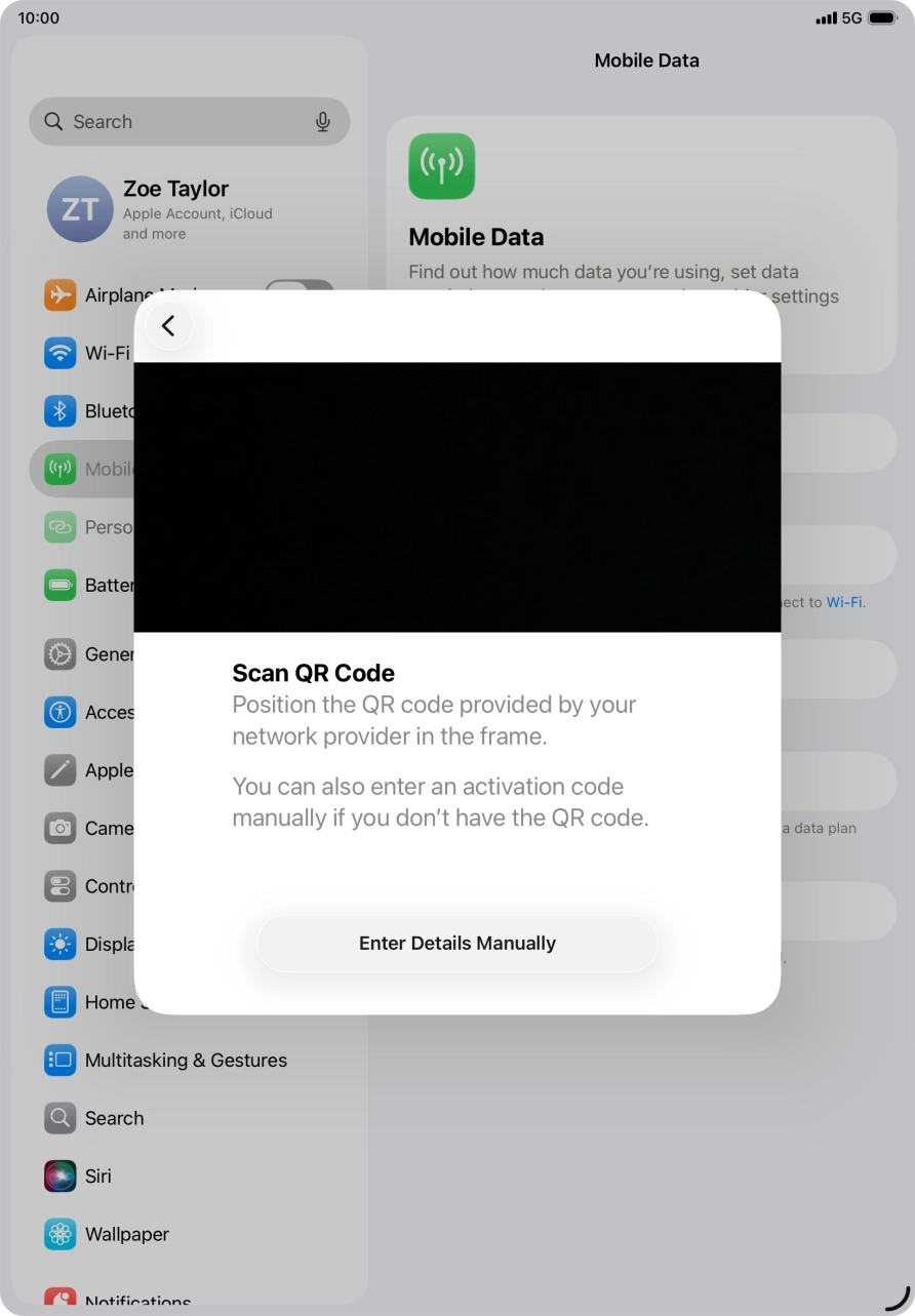 Place the QR code you've received inside the tablet camera frame to scan the code.