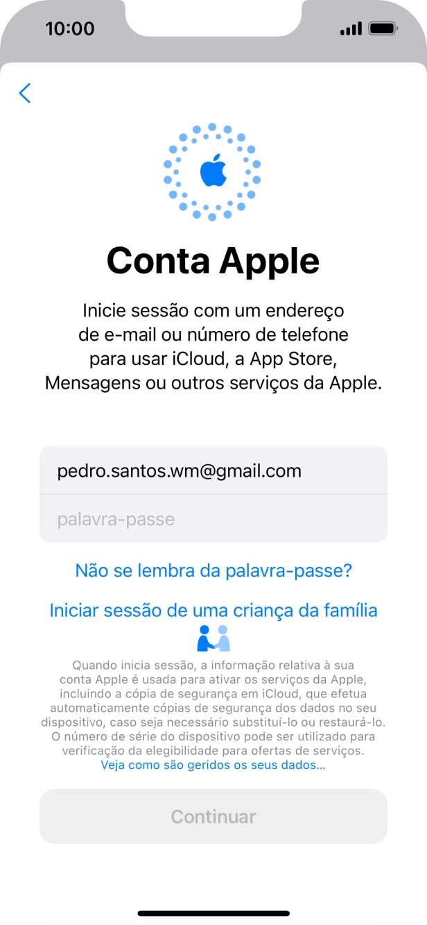 Prima palavra-passe e introduza a password do ID Apple.