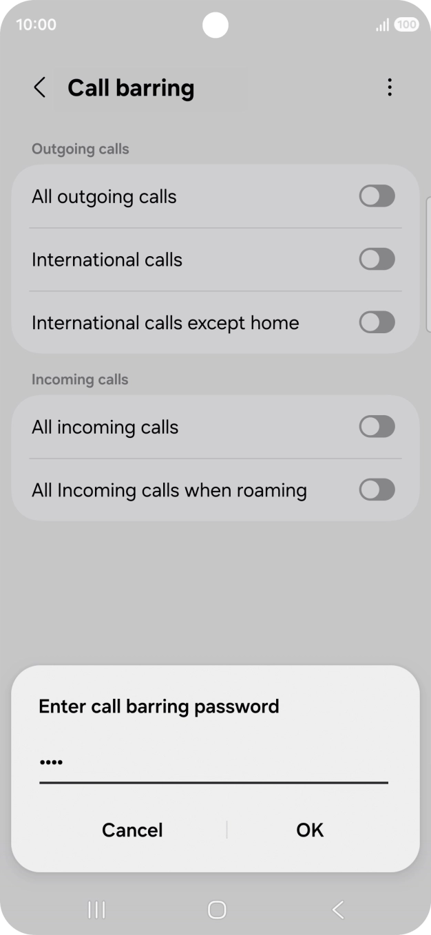 Key in your barring password and press OK.