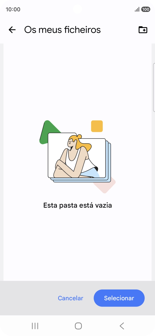 Se quiser criar uma nova pasta, prima o ícone de nova pasta e siga as indicações no ecrã para criar uma nova pasta.