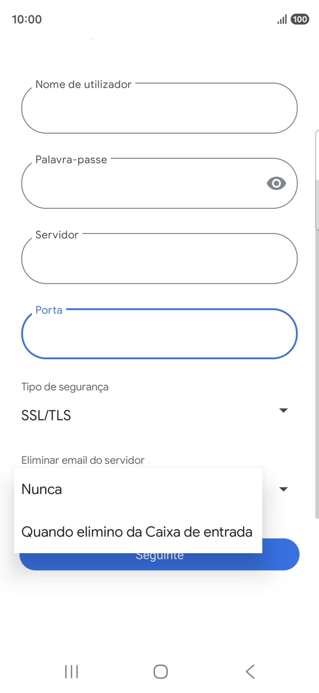Prima Nunca para manter os e-mails no servidor quando estes são apagados no telefone.