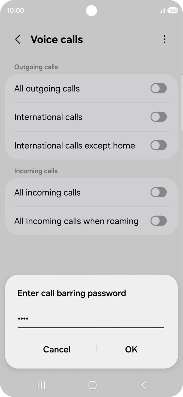 Key in your call barring password and press OK.