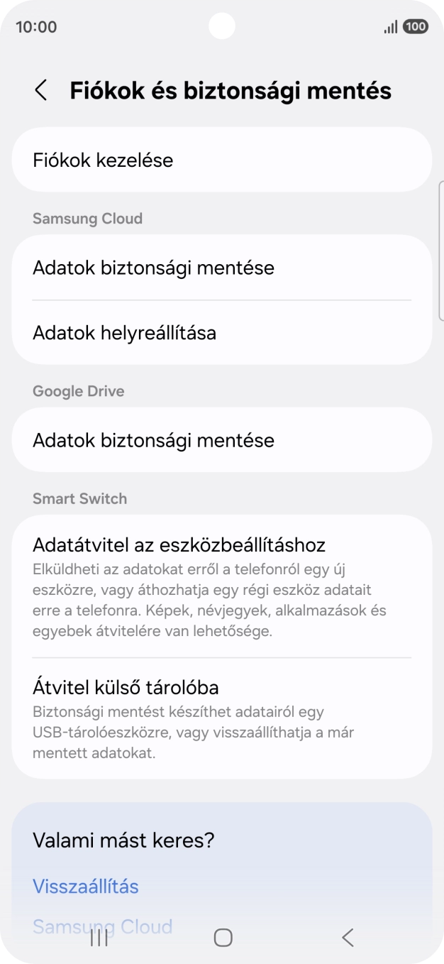 Válaszd a Fiókok kezelése lehetőséget.