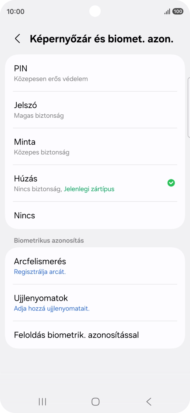 Válaszd az Ujjlenyomatok lehetőséget.