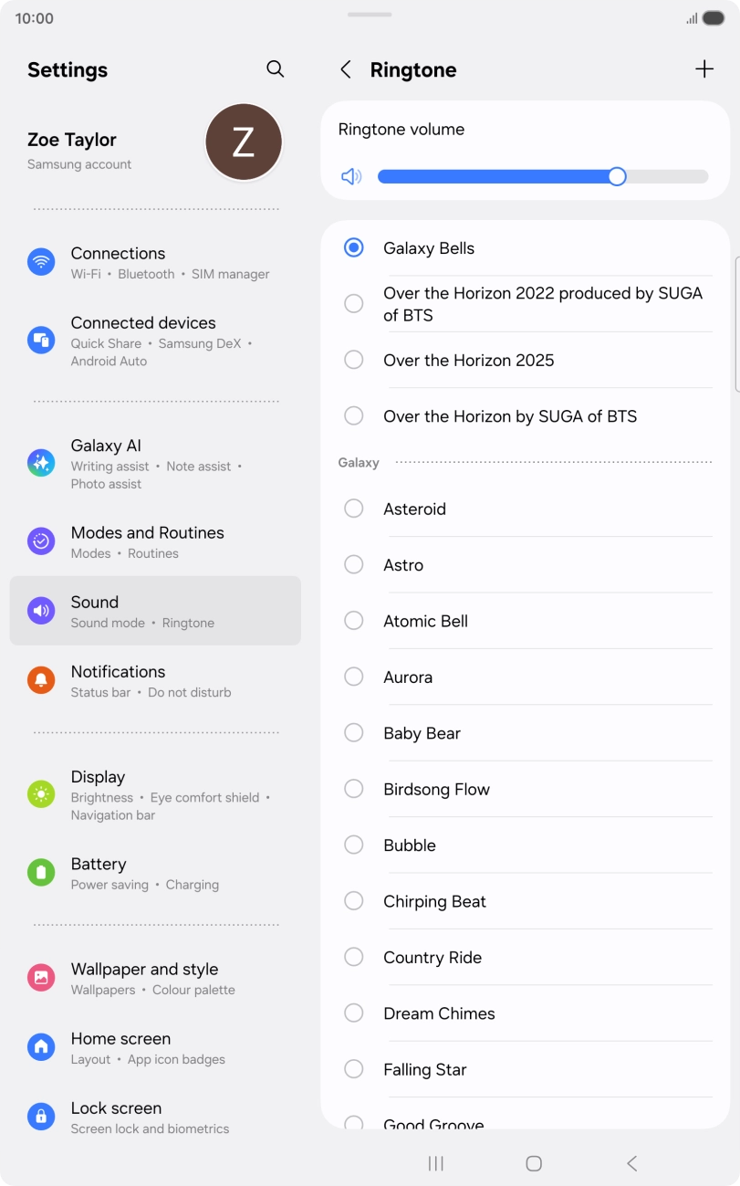 Press the different ring tones to hear them.