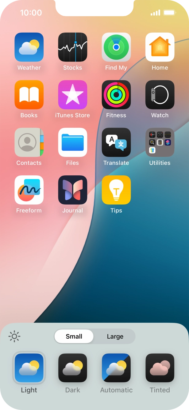 Press the required setting to select the size of app icons on the home screen.