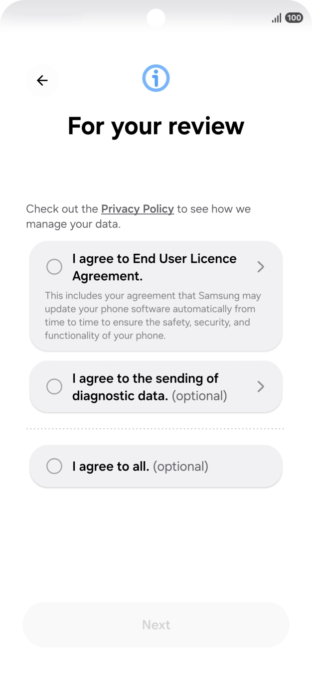 Press the fields next to the required settings to select them.
