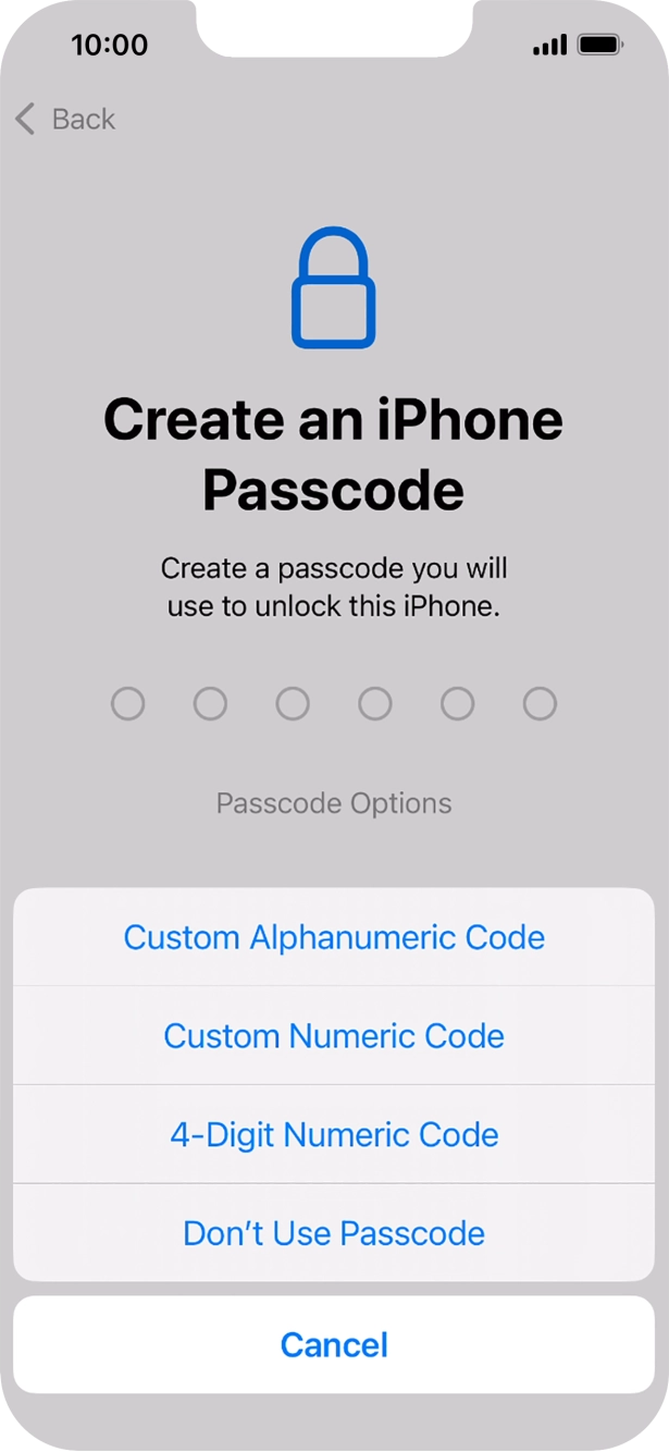 Follow the instructions on the screen to turn on use of phone lock code or press Don't Use Passcode.
