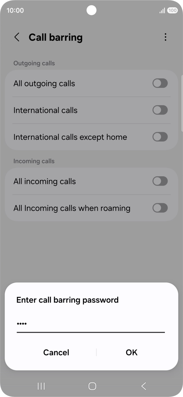 Key in your barring password and press OK.