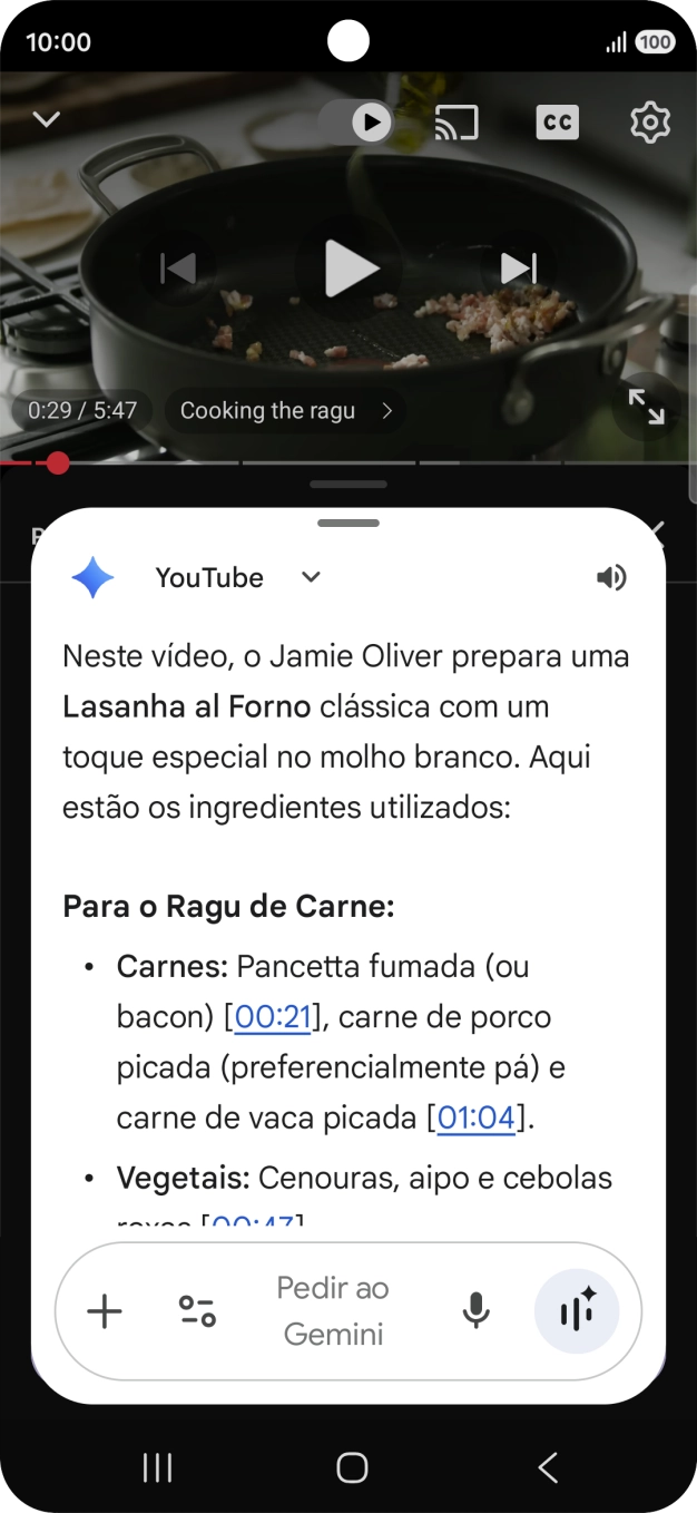 A resposta da Gemini à sua pergunta é agora mostrada no ecrã.