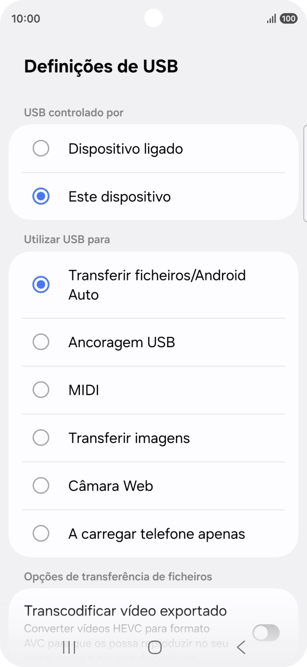 Prima Transferir ficheiros/Android Auto.