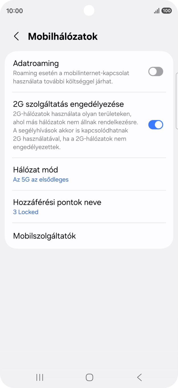 Válaszd a Hozzáférési pontok neve lehetőséget.